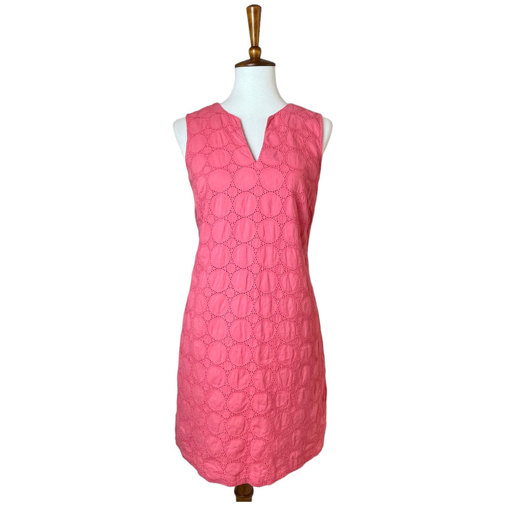 BANANA republic women's pink sleeveless notch neck eyelet sheath dress size 10